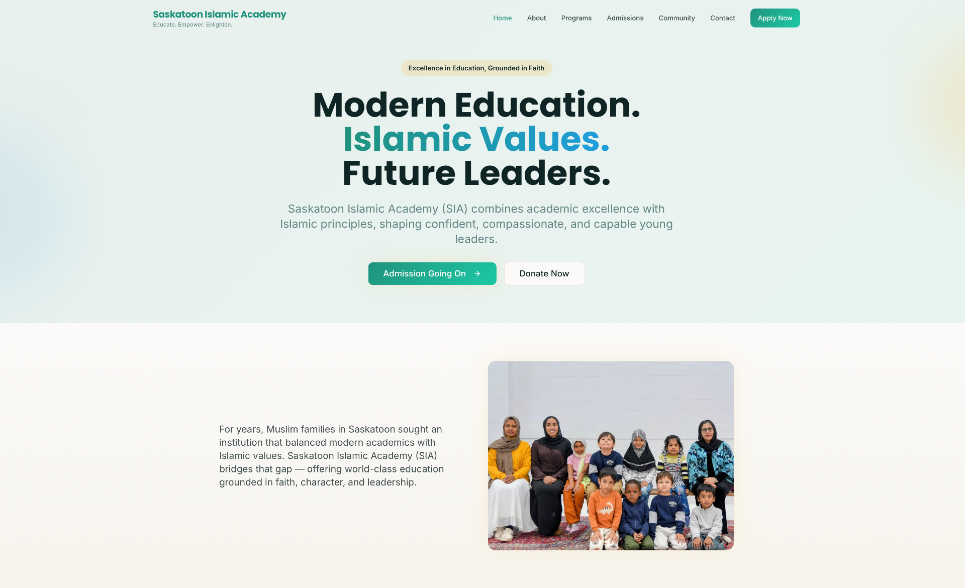 Saskatoon Islamic Academy website homepage